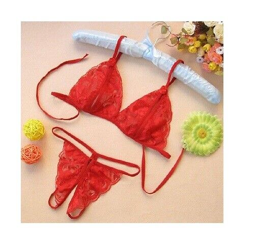 Thong Crutchless Lace G-string + Bra Set Sleepwear Lingerie Underwear Bondage