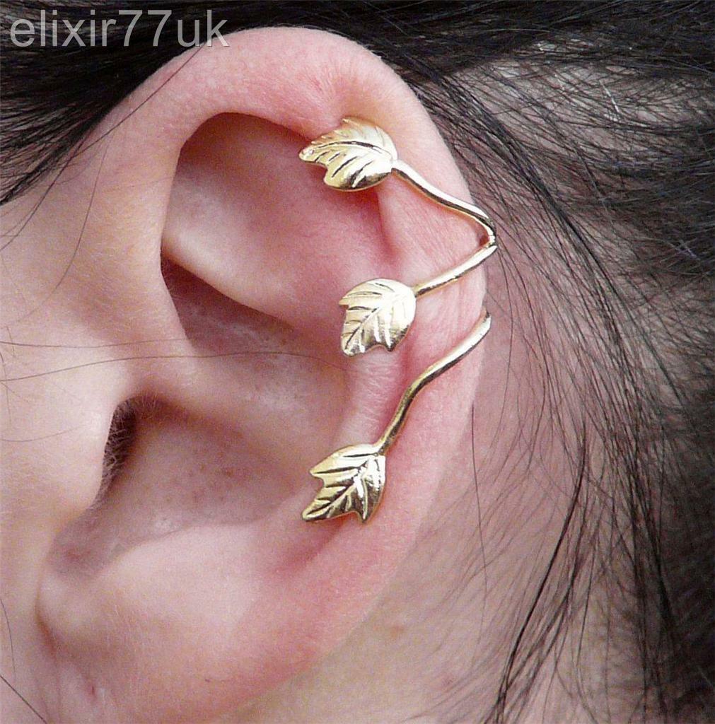 3 VINE LEAF Womens Ear Cuff Earrings Wrap Fashion Clip On Cuffs Fake Stud UK
