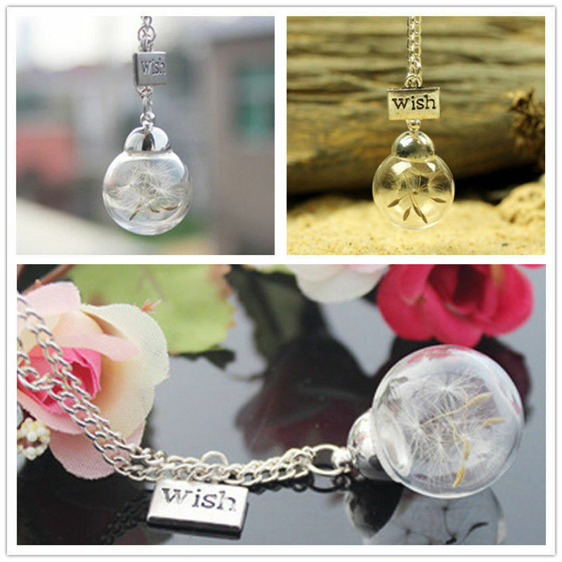 Real Dandelion Lucky Charm wishing bottle Teardrop Fairy Pendant Gift Baby uk