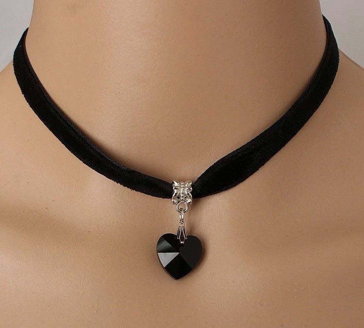 BLACK CHOKER HEART PENDANT Fashion Women CHAIN NECKLACE STRAP Wedding Jewellery