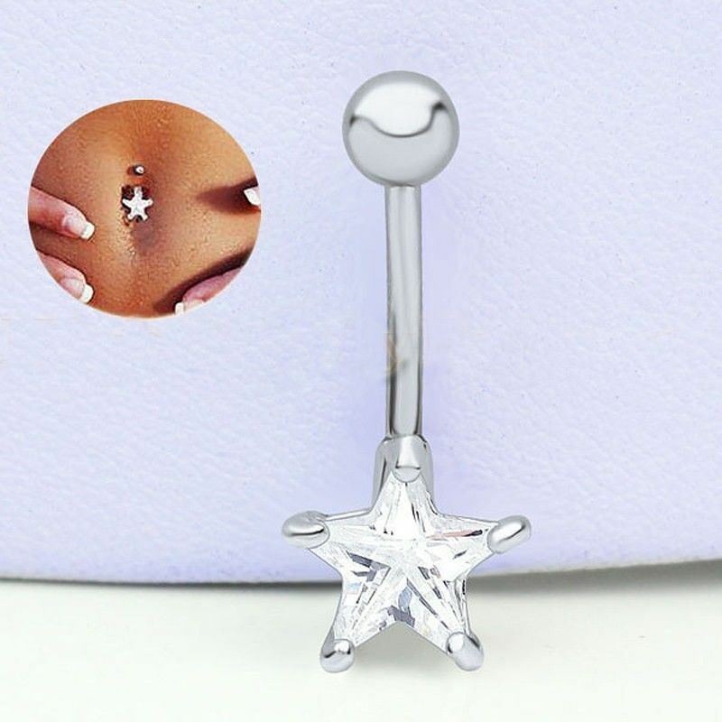STAR Rhinestone Belly Bar Hanging Button crystal gem Ring Charm Reverse Navel