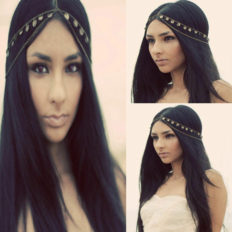 Tassel Hippie Retro Gold Coin Disc Tassel headband head piece chain