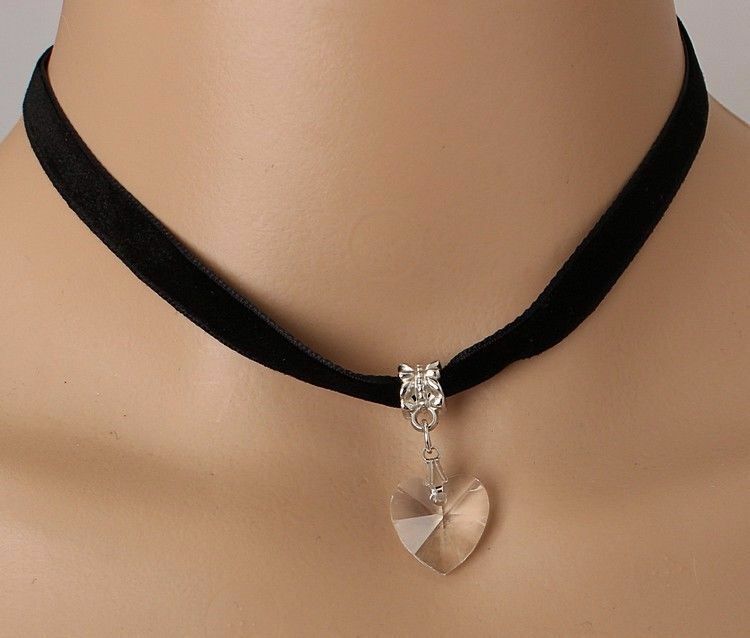 BLACK CHOKER HEART PENDANT Fashion Women CHAIN NECKLACE STRAP Wedding Jewellery