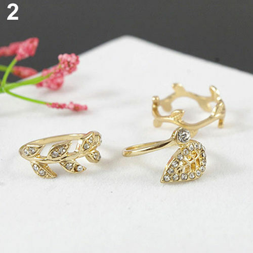 3pc ADJUSTABLE Gold / Silver Stackable Mid Midi Finger Ring Set Size Small UK