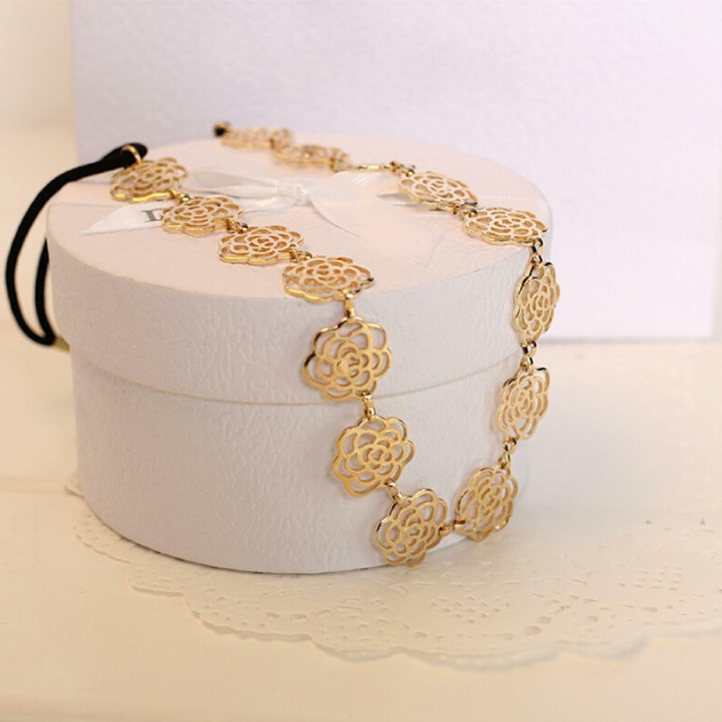 Womens Head chain Hollow Rose Flower Elastic Hair Band Headband Hippie Chic GIFT