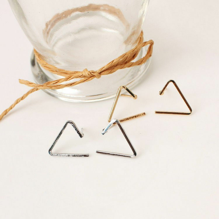 Silver Triangle triangular Shaped Earrings Ear Stud Womens Ladies Gift UK