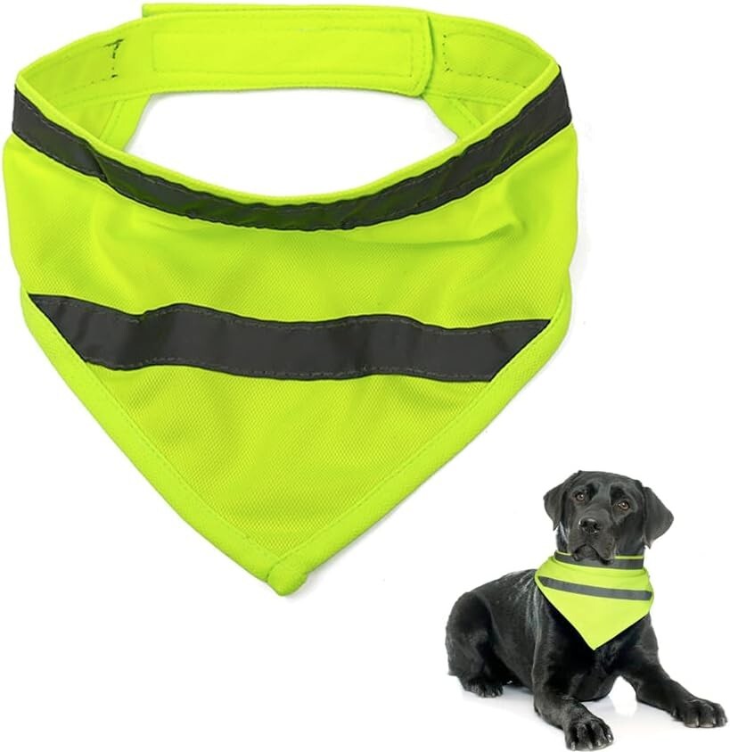 Personalised Dog Bandana Hi Viz Name Reflective Safety Bib Collar Neck Scarf M