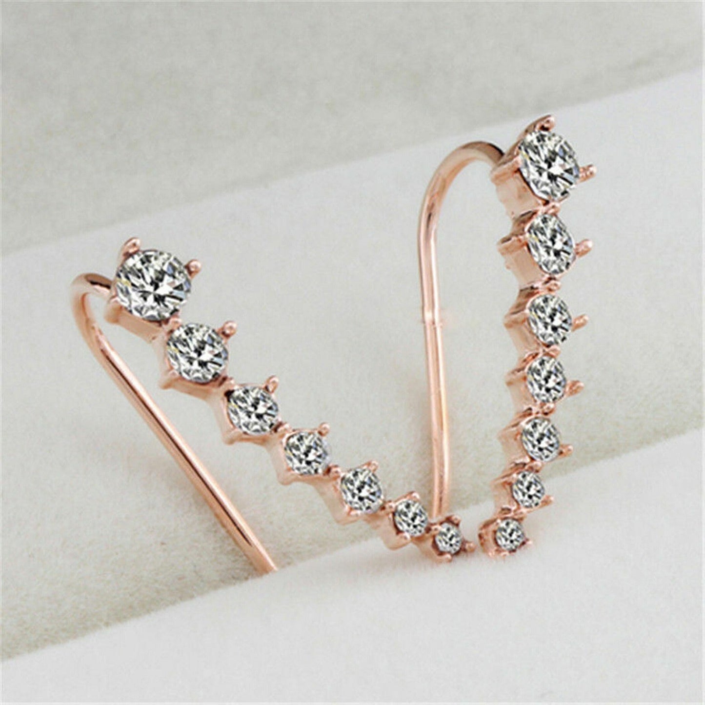 Women Silver Gold Crystal Rhinestone Hook Wrap Ear Cuff Ear Stud Earrings Hoop