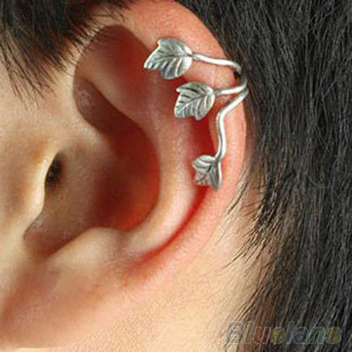 3 VINE LEAF Womens Ear Cuff Earrings Wrap Fashion Clip On Cuffs Fake Stud UK
