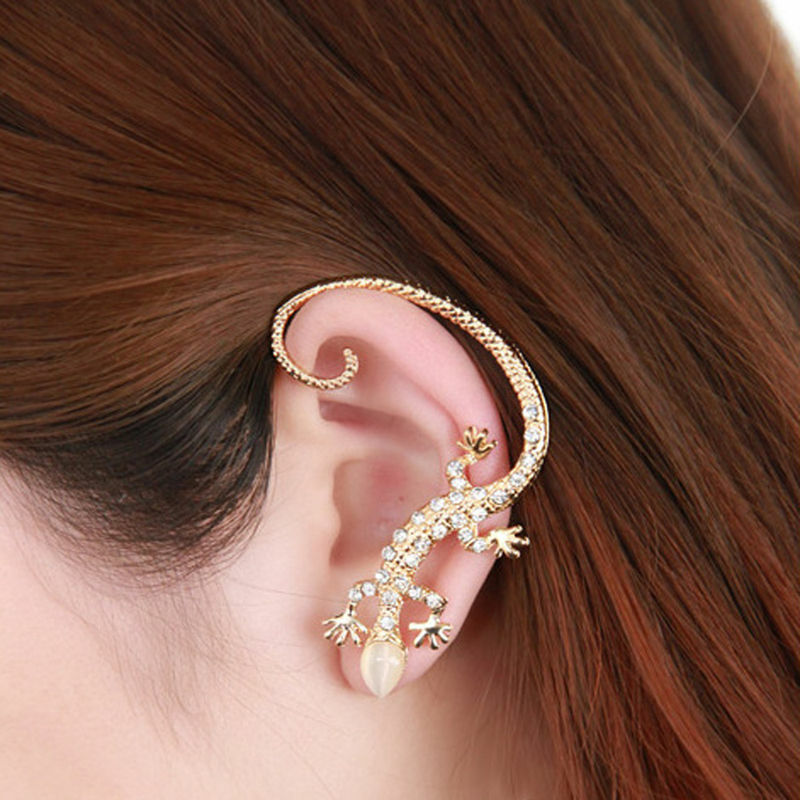 WOMENS SILVER GOLD LIZARD GECKO OVER EAR CUFF CLIP ON EARRING STUD HOOP GIFT UK