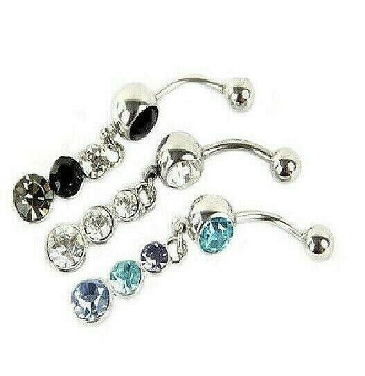 Belly Bar Button Piercing Navel Bars Barbells Crystal Body Bar Drop Dangle UK