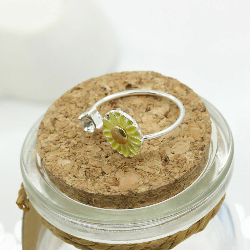 Silver daisy Flower Ring crystal Adjustable Charm open Hippie Retro Womens Gift