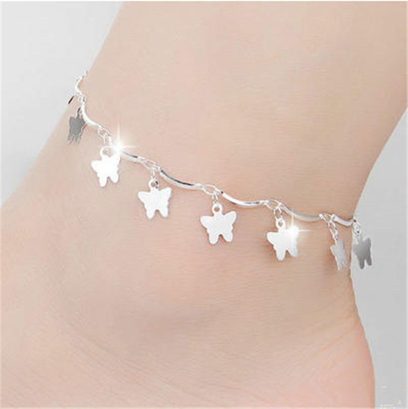 Silver BUTTERFLY Ankle Bracelet Sandal Anklet Foot Jewelry Jewellery Chain Beach