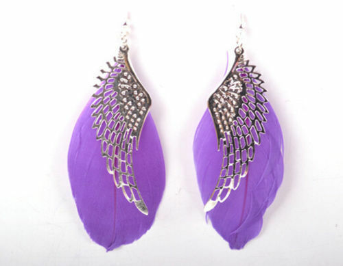 Women Feather & Hippy white Boho Earrings Silver Wing Seller Dangle Angel UK