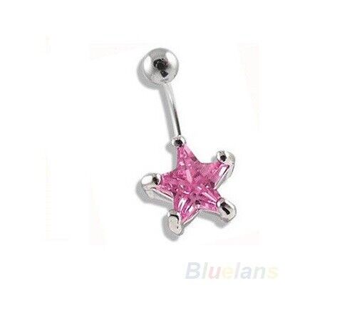 STAR Rhinestone Belly Bar Hanging Button crystal gem Ring Charm Reverse Navel