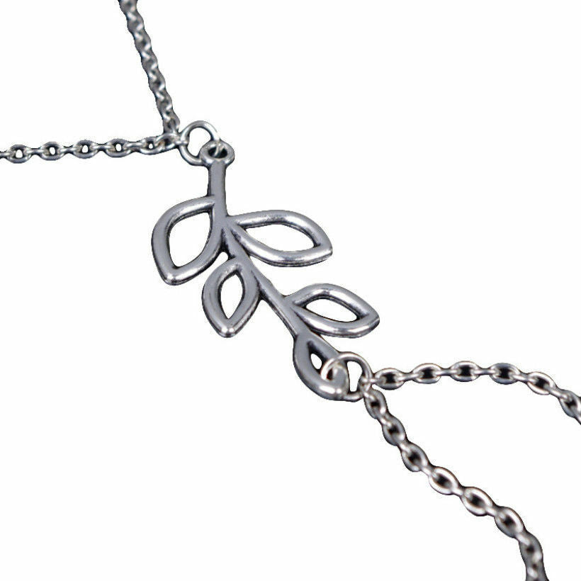 SILVER Anklet Chain with LEAF BAREFOOT beach Summer sexy Ankle Bracelet Women