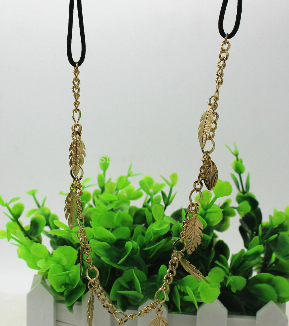 WOMENS LEAF CHARM headband head piece chain leaves elastic hair band SUMMER
