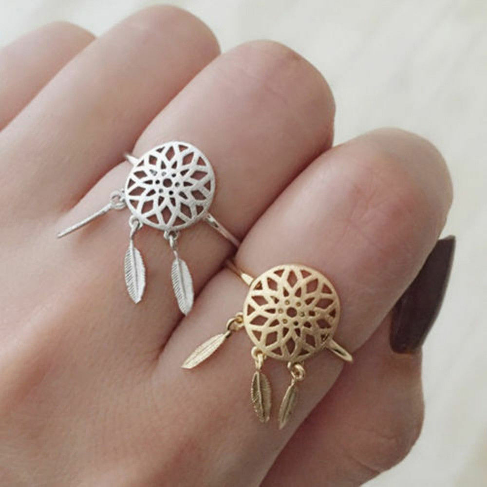Womens Silver Gold DREAM CATCHER Ring Knuckle Girls Rings Top Finger Hippie Gift