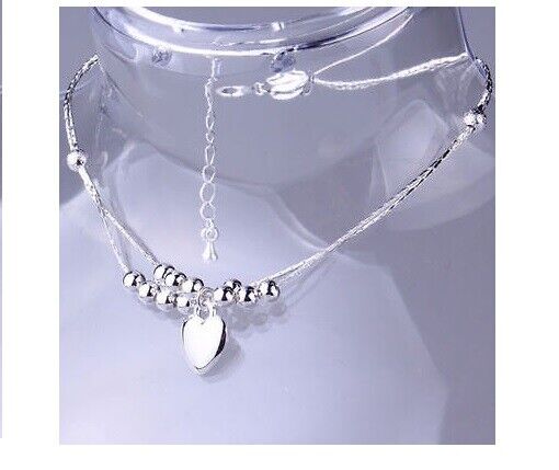 SILVER HEART ANKLET SUMMER Tibetan BOHO Ankle Bracelet Beach Foot Jewellery UK