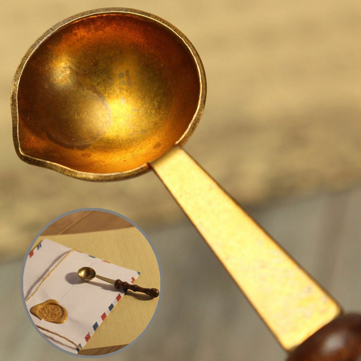 Brass Spoon Melting Wax Candle Granual Sealing Envelope Seal Stamp Craft UK