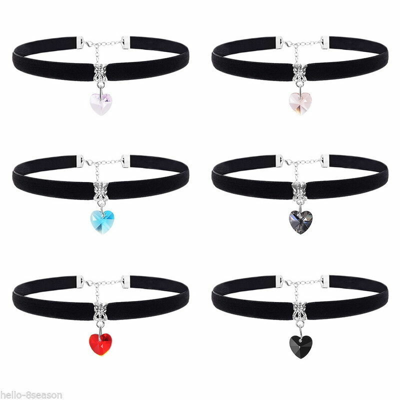 BLACK CHOKER HEART PENDANT Fashion Women CHAIN NECKLACE STRAP Wedding Jewellery