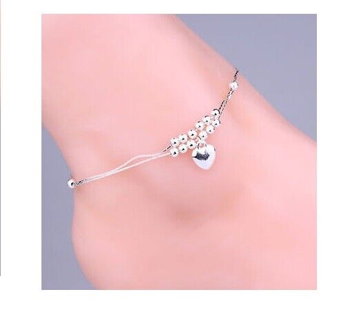SILVER HEART ANKLET SUMMER Tibetan BOHO Ankle Bracelet Beach Foot Jewellery UK