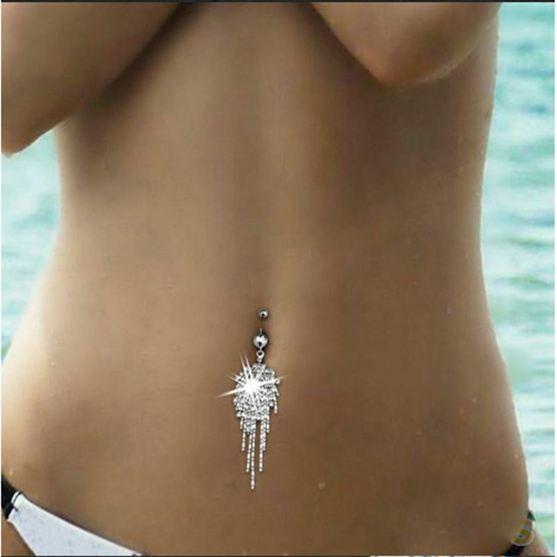 Sexy Rhinestone Chain Kinky Bondage Body Piercing Navel Belly Bar Button Ring