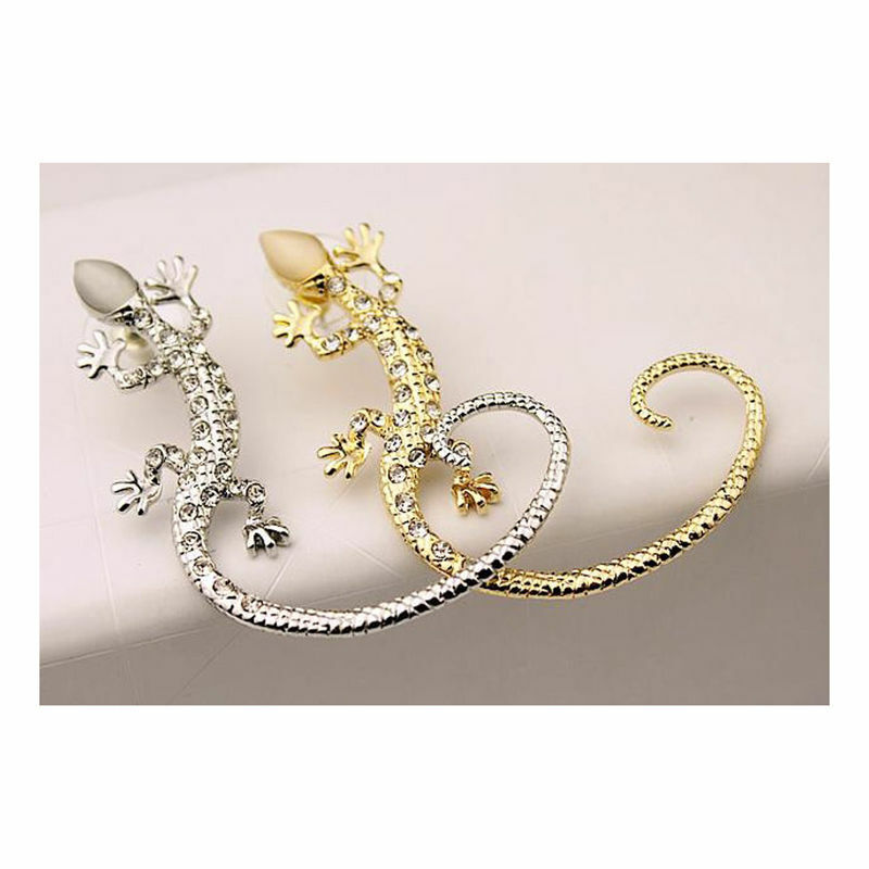 WOMENS SILVER GOLD LIZARD GECKO OVER EAR CUFF CLIP ON EARRING STUD HOOP GIFT UK