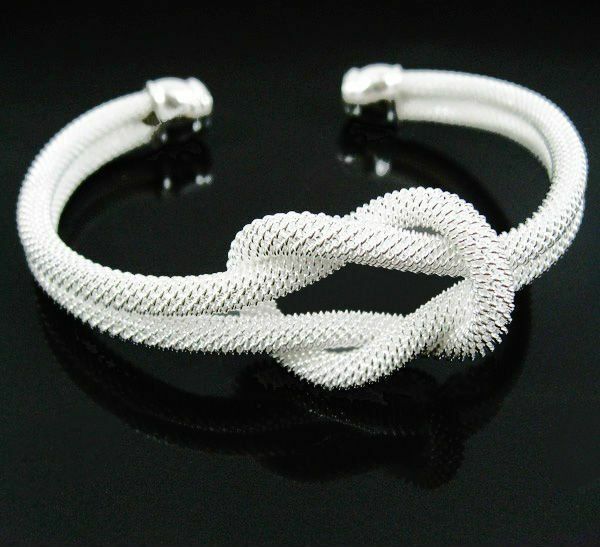925 Sterling Silver Knotted Mesh Linked Bangle Bracelet Womens Jewellery UK
