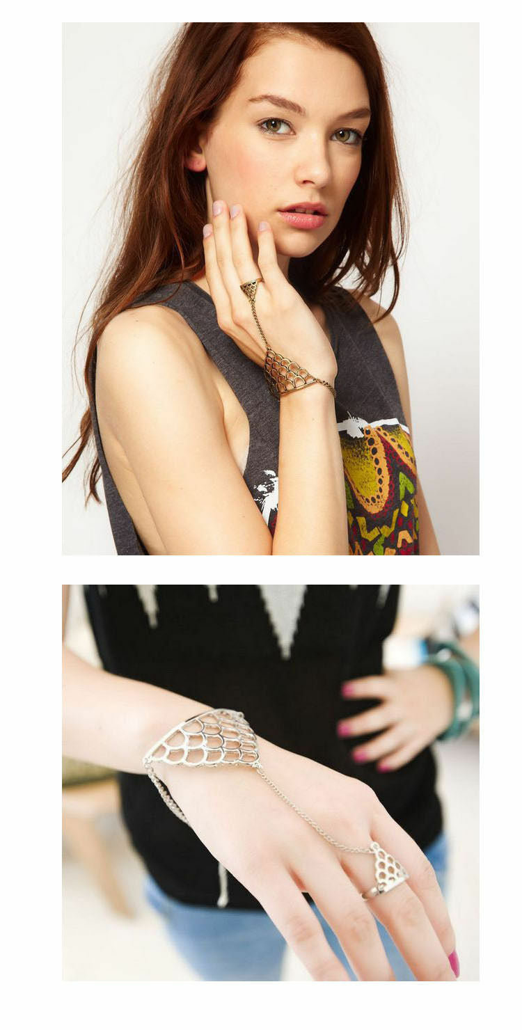 WOMENS BRACELET RING HAND CHAIN HARNESS SILVER GOLD FISH MERMAID SCALE GIFT UK