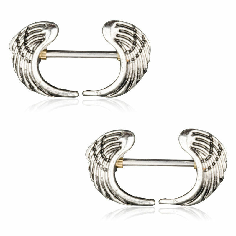 ANGEL WING NIPPLE BAR BEAUTIFUL SHIELD 316L Surgical Steel Barbell Piercing UK