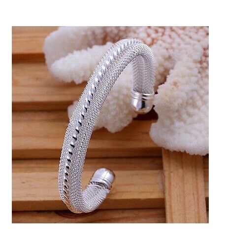 STUNNING Silver Band Mesh Twisted Bangle Bracelet Chain Ladies Womens Girls Gift