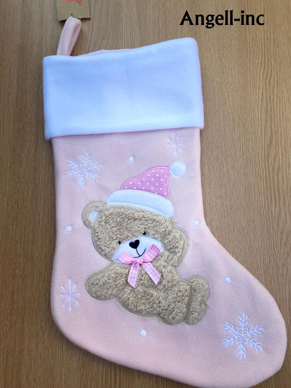 Personalised TEDDY Christmas BABY Stocking PINK BLUE EMBROIDERD XMAS SACK UK