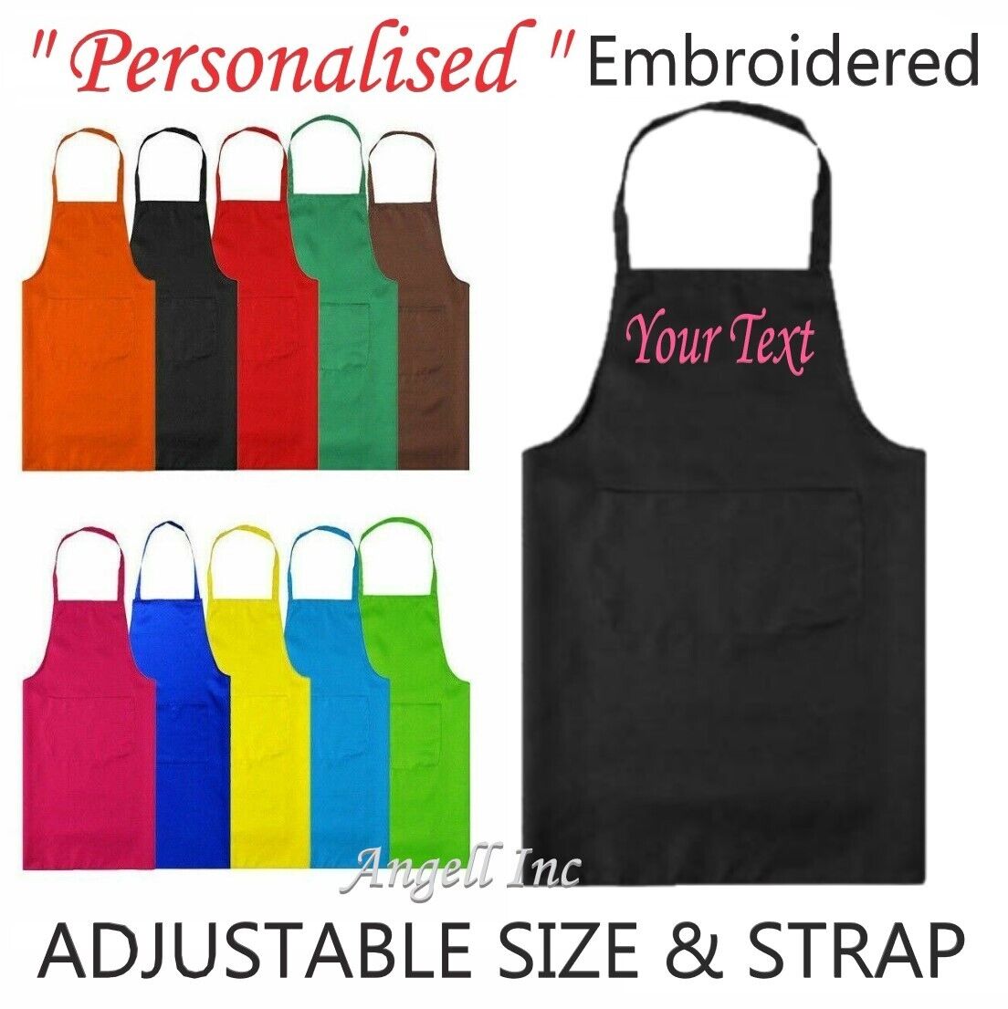 Personalised Custom Embroidered Apron with POCKET BBQ Chef Cooking Baking GIFT