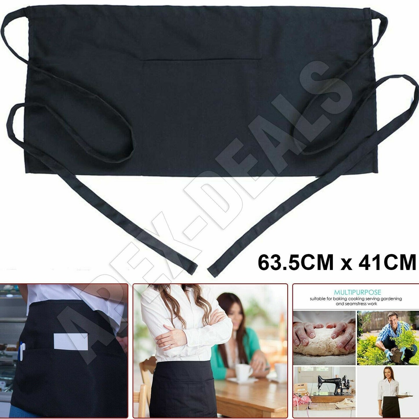 PERSONALISED APRON Short Waist Belt BISTRO Pocket Bar Cafe Pub Waiter Waitress