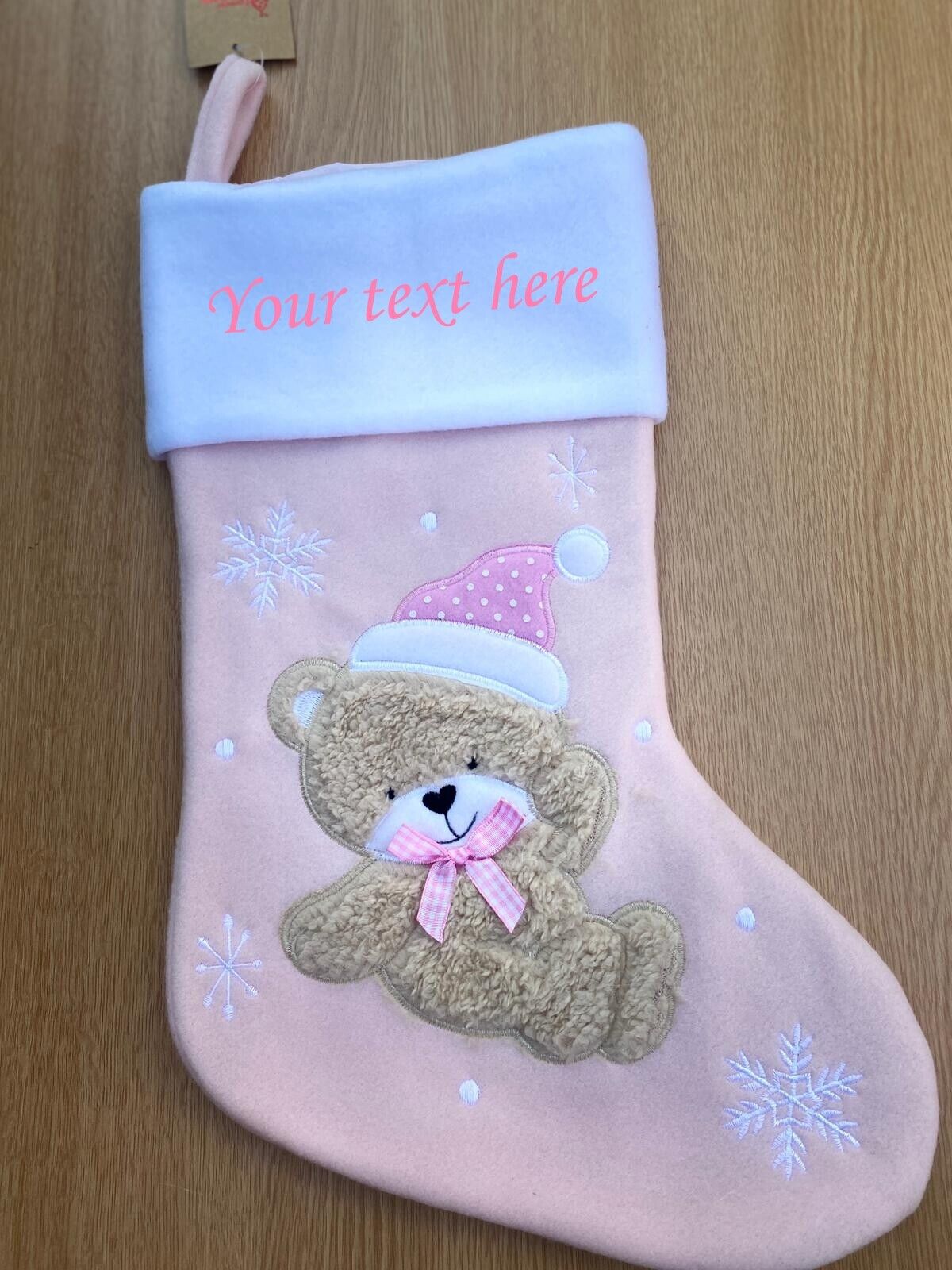 Personalised TEDDY Christmas BABY Stocking PINK BLUE EMBROIDERD XMAS SACK UK