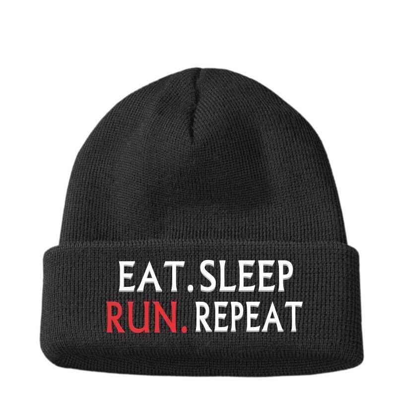 EAT SLEEP RUN Repeat Training Gym Running Funny Beanie Hat men's Birthday Gifts