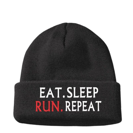 EAT SLEEP RUN Repeat Training Gym Running Funny Beanie Hat men's Birthday Gifts