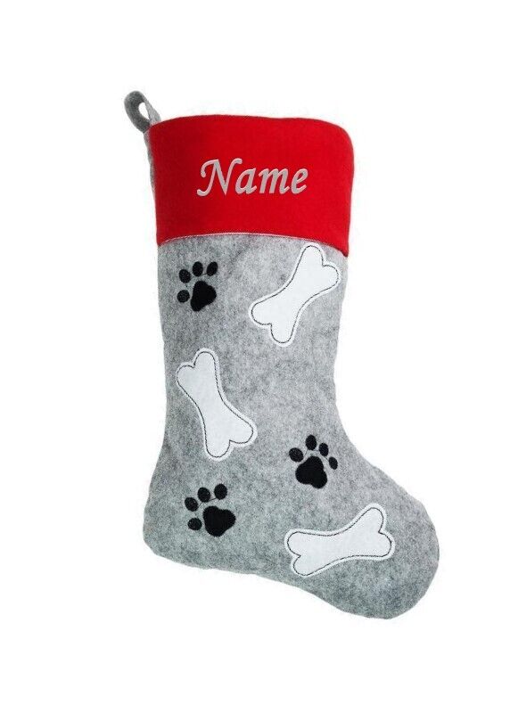 Personalised Pet Name Cat Paw Dog Bone Christmas stocking Embroidered XMAS Toy