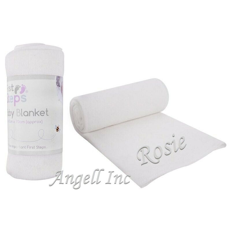 Baby Girl Boy Personalised Blanket Embroidered Towel Name Grey Pink Blue White