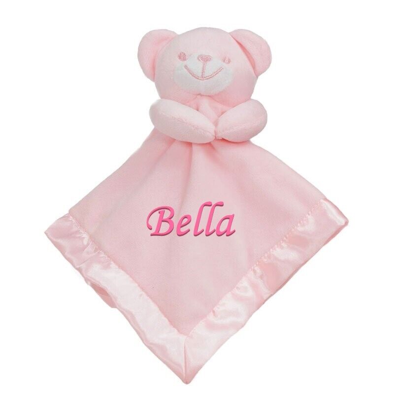 PERSONALISED BABY TAGGIE TAGGY COMFORTER BLANKET FLEECE SOFT SATIN BOY GIRL