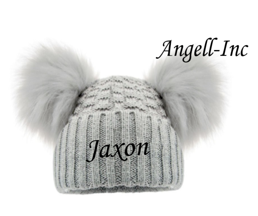 PERSONALISED BABY FUR POM POM HAT KNITTED WINTER WHITE PINK BLUE GREY GIFT 12-24