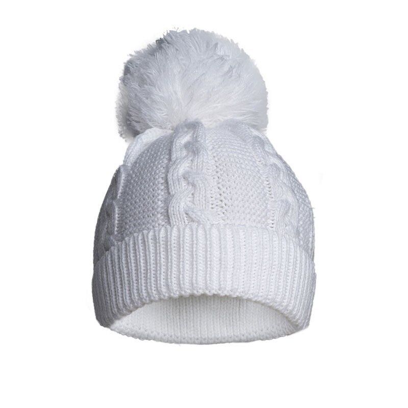 PERSONALISED BABY ECO SINGLE POM POM HAT KNITTED WINTER WHITE PINK BLUE GREY RED