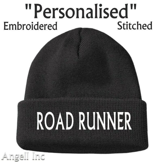 ROAD RUNNER JOGING RUNNING GIFT WOMEN MEN Beanie Hat Personalised Woolly GYM