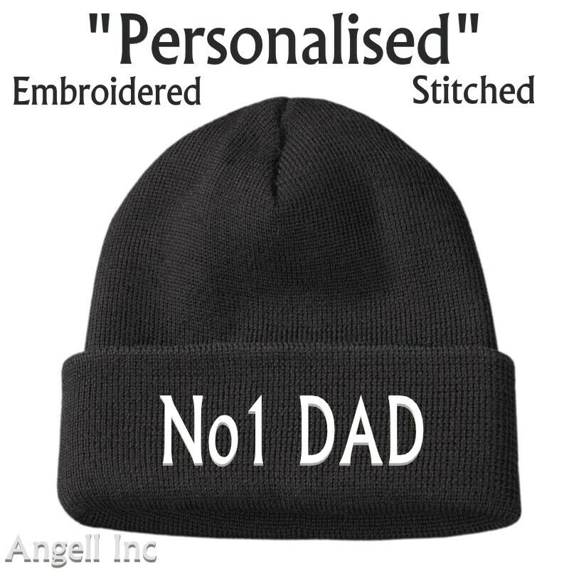 Mens BEST No1 DAD GIFT DADDY FATHERS DAY Beanie Hat Personalised Woolly WORK GYM