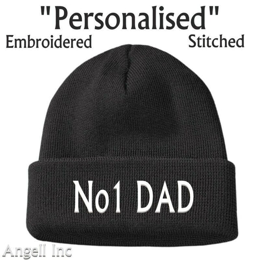 Mens BEST No1 DAD GIFT DADDY FATHERS DAY Beanie Hat Personalised Woolly WORK GYM