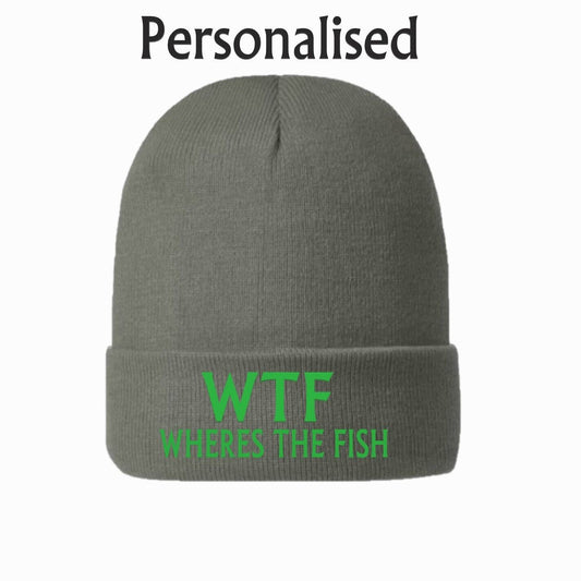 men's Fishing Gift WTF Fish Beanie Hat Joke Green Angling Top Kit Carp Bait Set
