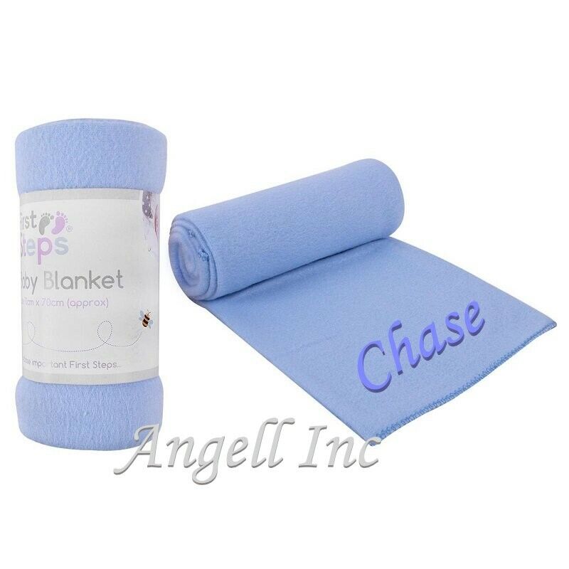 Baby Girl Boy Personalised Blanket Embroidered Towel Name Grey Pink Blue White