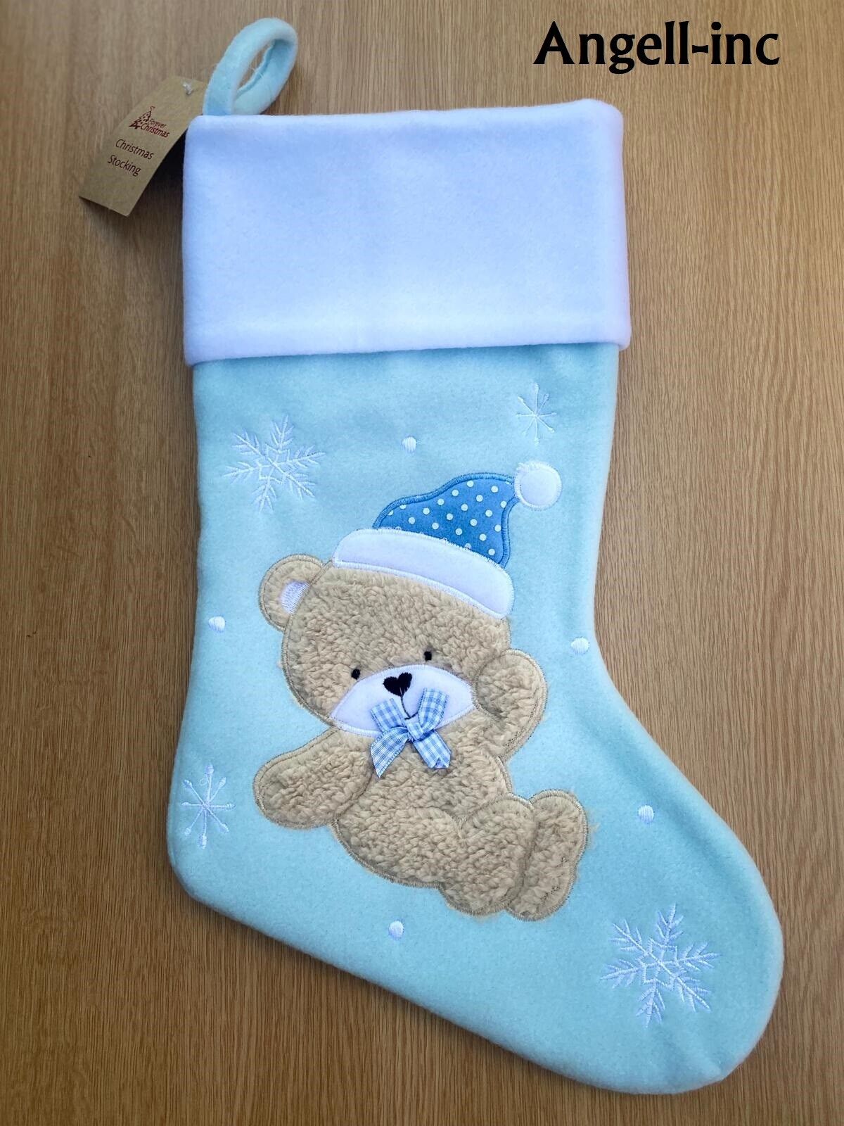Personalised TEDDY Christmas BABY Stocking PINK BLUE EMBROIDERD XMAS SACK UK