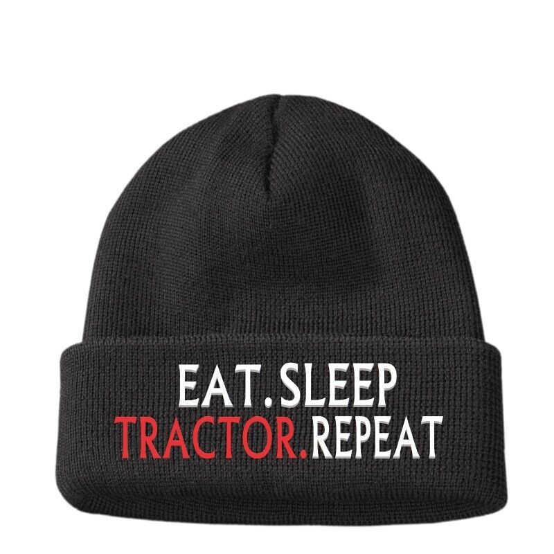 Dad men's EAT SLEEP TRACTOR Repeat Farmer Funny Beanie Hat Joke Birthday Gifts